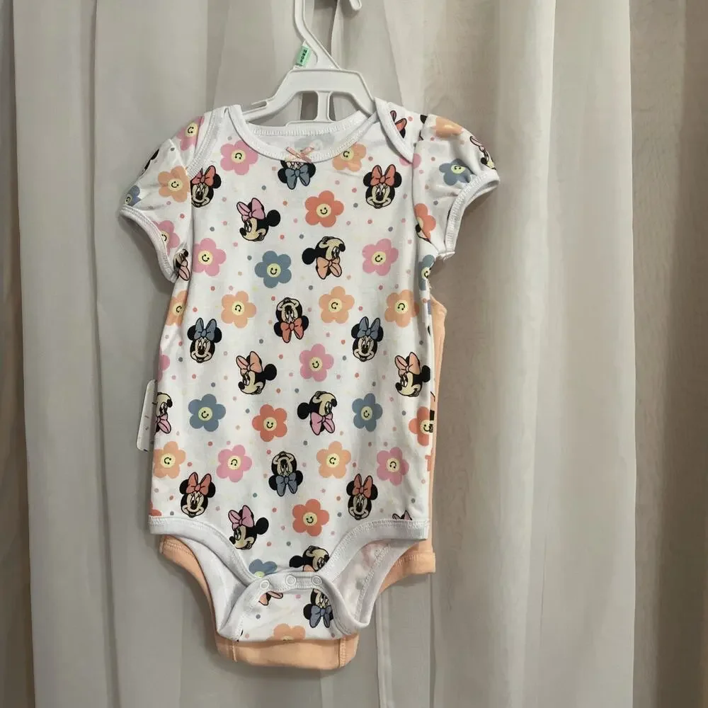 Disney Minnie Pink Orange Black White Bodysuit 2 Piece 18‎ months NWT
